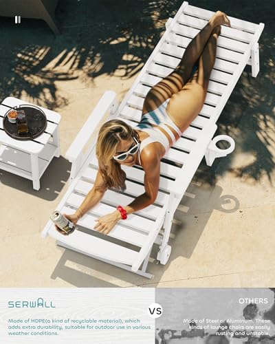 image for SERWALL Patio Chaise Lounge Chair, 78'' Long HDPE Outdoor Lounge Chair