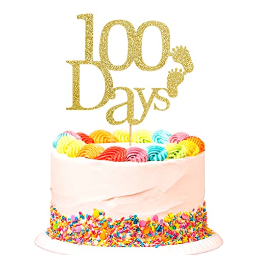 100 Days Cake Topper, One Hundred Days Party Decorations, Baby Birthday Cake Toppers, Gold Glitter Baby Shower