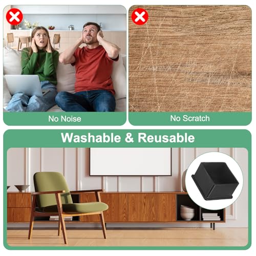 Image of M METERXITY 4-Pack Square Chair Leg Caps, 2 inch (50mm) PVC Chair Leg Floor Protectors for Chairs /Table /Bed, Furniture Feet Covers Cups Non-Slip End Tips