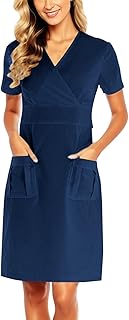 Vestido corto con cuello en V para mujer, con bolsillo, para fiesta, manga larga, color liso