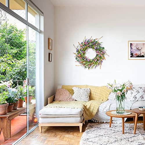 Egolot 24 Inch Spring And Everyday Greenery Wild Flower Wreath For Front Door, Mixed Green Leaves And Flower Wreath For Indoor And Outdoor Use, Everyday Flower Wreath For Home Decor #TOP3