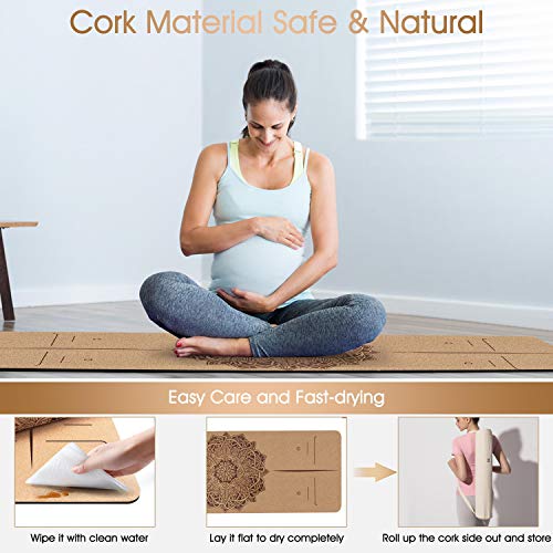 Yogamat, kurk, antislip, van natuurlijk rubber, uitstekende grip, yogamat, antislip, hypoallergeen, kurkmat voor yoga, pilates, gymnastiek en fitness (183 x 61 x 0,6 cm) - Image 5