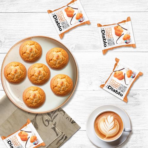 Diablo Sugar Free Vanilla Muffin Cupcake - Sweetened with Maltitol, Halal & Kosher Approved, Sugar Free Snacks - Perfect for Gifting, Birthdays, Special Occasions - 45g Each, Pack of 6
