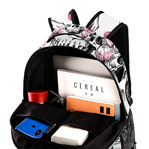 Mochila para portátil de calaveras y flor de cerezo rosa para viaje 4