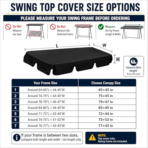 Patio Swing Canopy Replacement Top, 65x45/75x45/79x47/85x45 Outdoor 2/3 Seater Porch Swing Canopy Cover, Reinforced Edges Rip Proof UV Block Sun Shade 420D Waterproof for Garden Yard Park Seat (79x47) by Abiphop - Used condition - Image 2