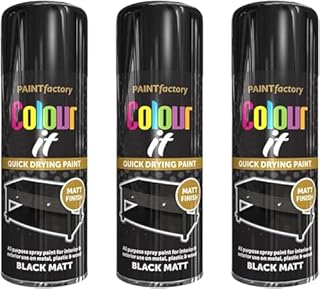 DIOXSTAR Matt Black Aerosol Spray Paint, DIY Enthusiasts, Quick-Drying Formula, Perfect For Use On Wood, Metal, Plastic, Indoor And Outdoor Use, 250ml, (3 Pcs)