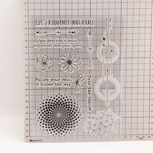 Arrow Mandala Flower Pattern Clear Stamps Daisy Floral Greeting Words Transparent Seal Stamps For Holiday Card Making Decoration And Diy Scrapbooking Album Diy Crafts #TOP4