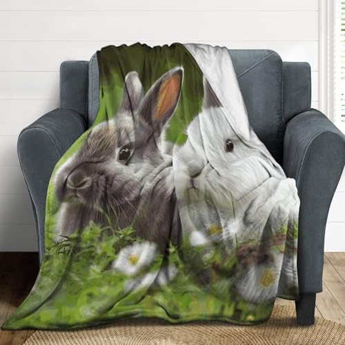 Couverture de luxe en microfibre motif lapins pour lit douillet
