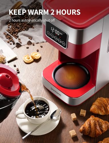 Image of SHARDOR 10-Cup Programmable Coffee Maker, Regular & Strong Brew Drip Coffee Machine for Home and Office, Auto Shut Off, Permanent Filter (red)