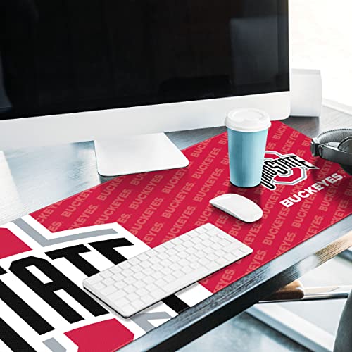 Image of YouTheFan NCAA Ohio State Buckeyes Logo Series Desk Pad | Water And Stain Resistant, Heavy-Duty Non-Slip Rubber Backing, Stitched Edge, Fits Under Mouse, Computer And Keyboard