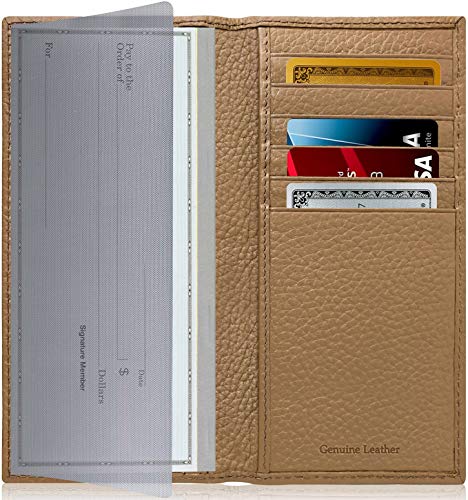 Genuine Leather Checkbook Cover For Women & Men - Checkbook Holder Check Book Covers For Duplicate Checks Card Wallet RFID