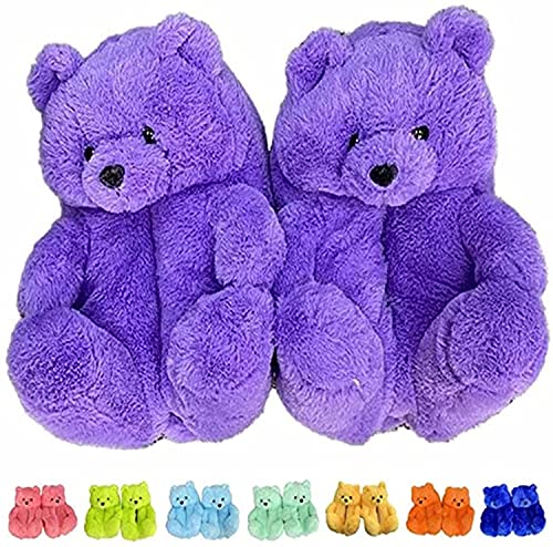 Teddybär Hausschuhe für Frauen Plüschtier Hausschuhe Indoor Schuhe Süße und Bequeme Flauschige Hausschuhe Bunte weiche warme Winter Plüschtier Hausschuhe (Purple,36-42) Cover