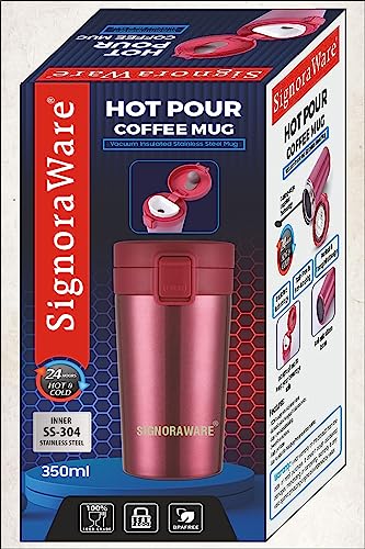 Image of Signoraware Hot Pour Coffeemate Insulated Mug, Vacuum Insulated Tea Coffee Mug, Travel Coffee Mug with Lid, 8 Hours Hot and 14 Hours Cold, 350 ml,Set of 1, White