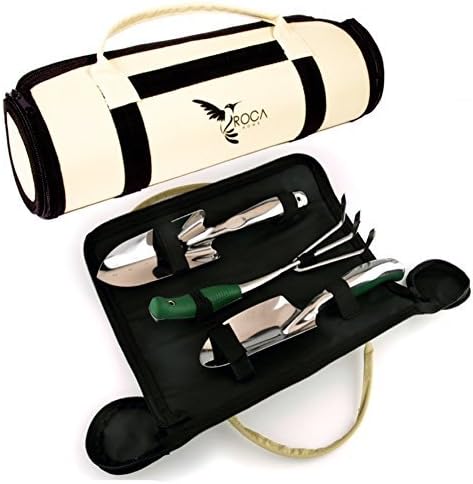 Garden Tools Set - Gardening Tools with Garden Tools Carry Bag by ROCA. Great Gardening Gifts. Gardening Guide Included