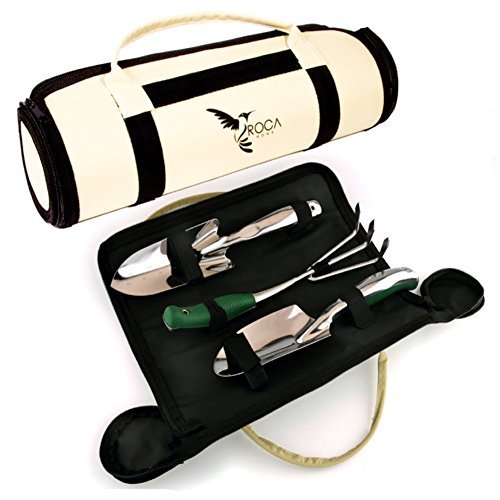 Garden Tools Set - Gardening Tools with Garden Tools Carry Bag by ROCA. Great Gardening Gifts. Gardening Guide Included