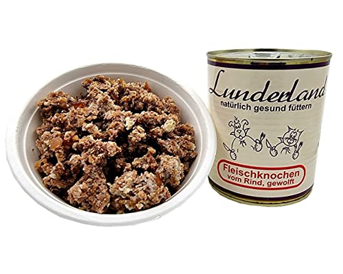 Lunderland Dosenfleisch Fleischknochen 2 x 800g (insg. 1,6 kg) 100% Rinderknochen wie gewachsen mit Fleisch und Fett, mittelfein gewolft