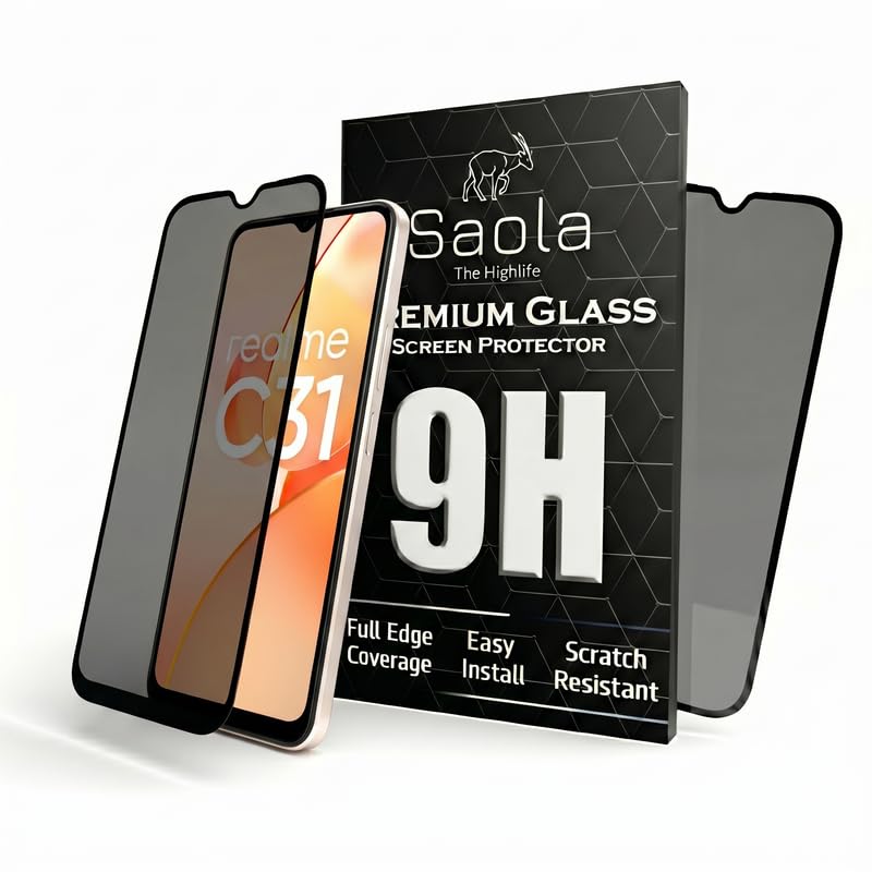 Image of Saola Ultra Privacy Tempered Glass For Realme C31 Smartphone(Pack Of 1)With Free Installation Kit(In-Screen Fingerprint Lock Will Not Work With The Privacy Guard Because Of It'S Spy Coating)-6.5 Inch