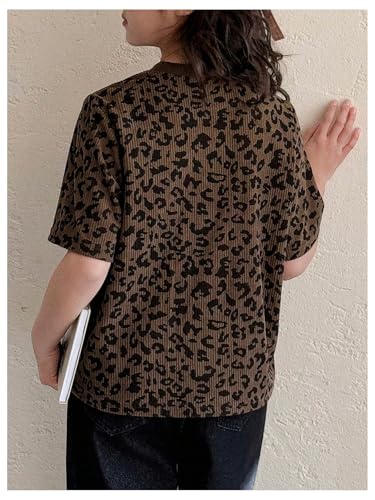 Girl's Leopard T Shirts Short Sleeve Crew Neck Graphic Tees Vintage Summer Tops2
