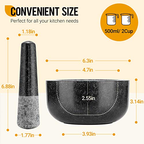 Tera Mortar And Pestle Set - 6.3Inch -2Cup Capacity Unpolished Granite Stone For Grinding Herbs Spices Making Guacamo #TOP1