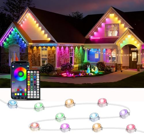 RGB Permanent Outdoor Lights, 50FT LED Eaves Lights with Smart App Remote Control, IP67 Waterproof, Music Sync, Timing Function for Christmas, Party, All Holiday Decorations