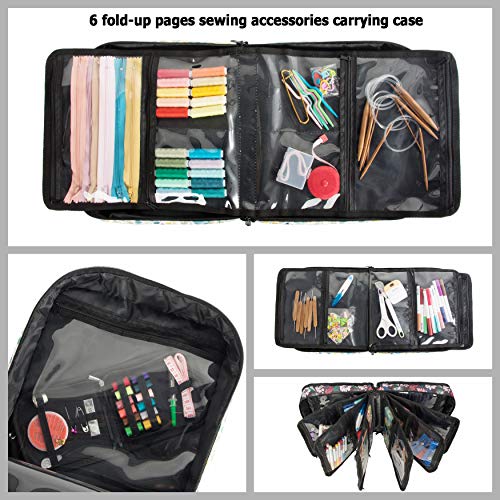 Image of PACMAXI Sewing Accessories Storage Bag, Knitting, Craft Tools | Roomy carry bag for sewing, knitting and craft tools. Multiple pockets. Tools not included.(Flower with Black Background)