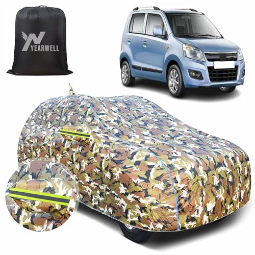 Image of Car Body Cover for Maruti Wagon R, 100% Waterproof with Mirror & Antenna Pockets, Military Print Design, UV & Dust Protection, Triple Stitched, Sky Piping & Reflector (Jungle Print)