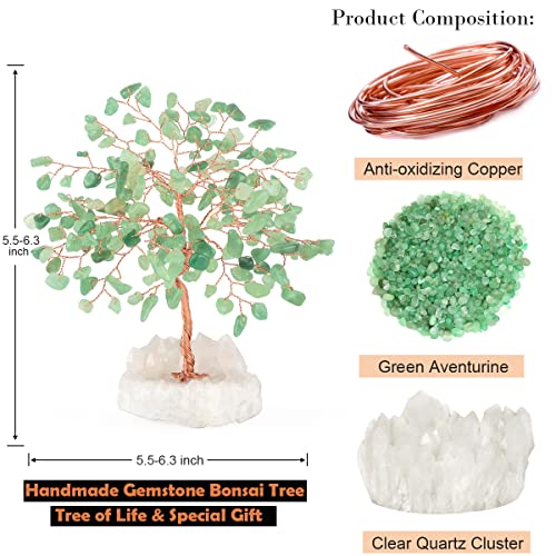 Chakra Crystal Tree of Life - Gem Aventurine Jade With Clear Quartz Cluster Base - Bonsai Feng Shui Decor Money Tree - Healing Crystals Positive Energy Gift, 5.5"-6.3" - Image 4