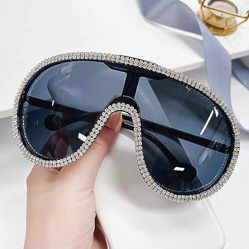 Oversized One Piece Sunglasses For Women Men Fashion Rhinestone Sun Glasses Large Frame Diamond Eyewear UV400 Shield Goggles2