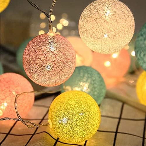 Padwa Lifestyle Fairy Lights LED String Lights Indoor 3.1m 20pcs Cotton Ball String Lights Starry Wall Lights Wedding Party Home Christmas Decoration (Candy, USB Powered)