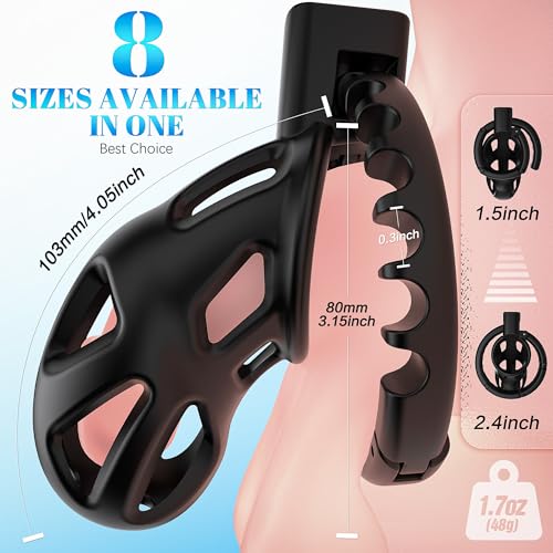 Image of Uoffile Male Chastity Cage Devices, Lightweight Sissy Chastity Cage with 8 Adjustable Cock Rings and Invisible Lock, Man Penis Exercise Bondage Gear & Accessories Couple BDSM Adult Sex Toys Game