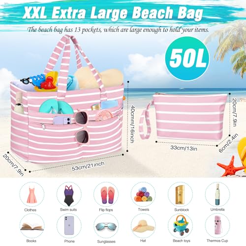 Image of HUANLANG Extra Large Beach Bag Waterproof Beach Totes Bags for Women Men,Pool Bag with Zipper Wet Pocket