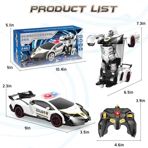 Getatoy Remote Control Car Transformer Toys for Boy 4-6 Years Old: One-Button Transforming Police Car with LED Light & 360° Rotation Drifting 2.4 Ghz Robot RC Car Christmas Birthday Gift Idea for Kids by Getatoy - Image 8
