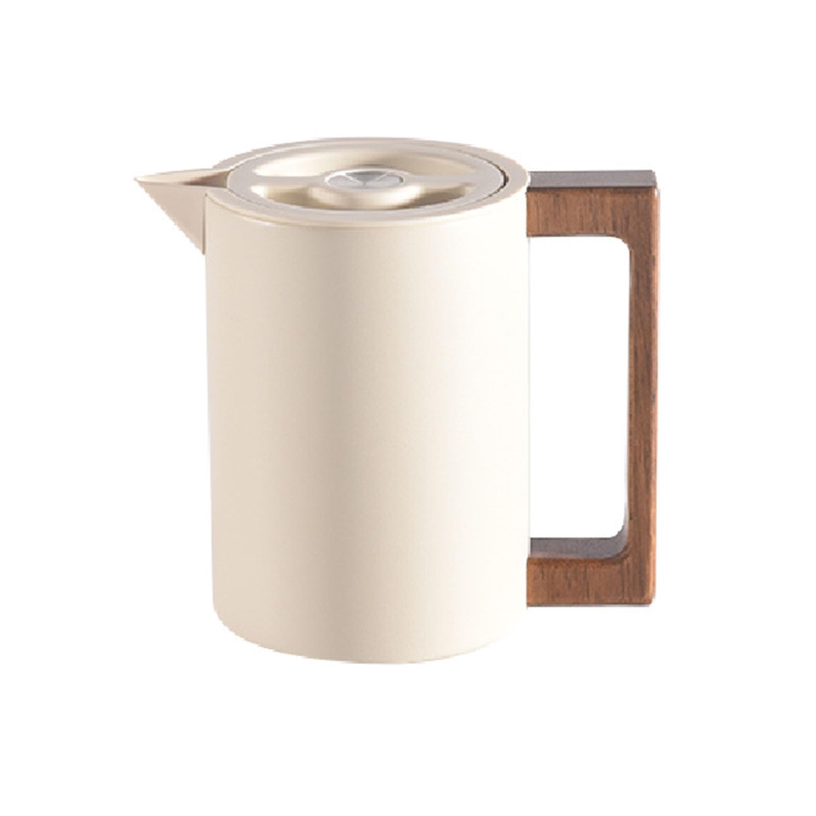 Thermoskanne Kaffeekannen Edelstahl Vakuum Isolations, Heißer Und Kalter Teekaffee, Mit Holzgriff, Thermosflasche Für Zuhause, Hotel, Büro (Beige,600ml)