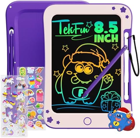TEKFUN 8.5-Inch LCD Writing Tablet for Kids - Doodle Board with Stickers, Drawing Tablet Gift for 3-6 Year Old Girls and Boys (Purple)