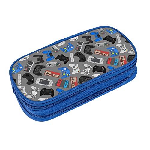 Image of Perinsto Video Game Controller Background Pencil Case Big Capacity Multi Compartment Stationery Box Pencil Pouch Holder Desk Organizer For School Office Home, Blue