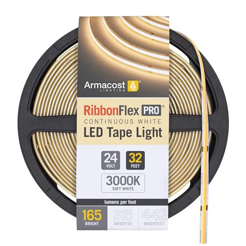 Image of Armacost Lighting RibbonFlex Pro 24V White COB LED Strip Light Tape 3000K, 165 Lumens /Ft, 10M 171250