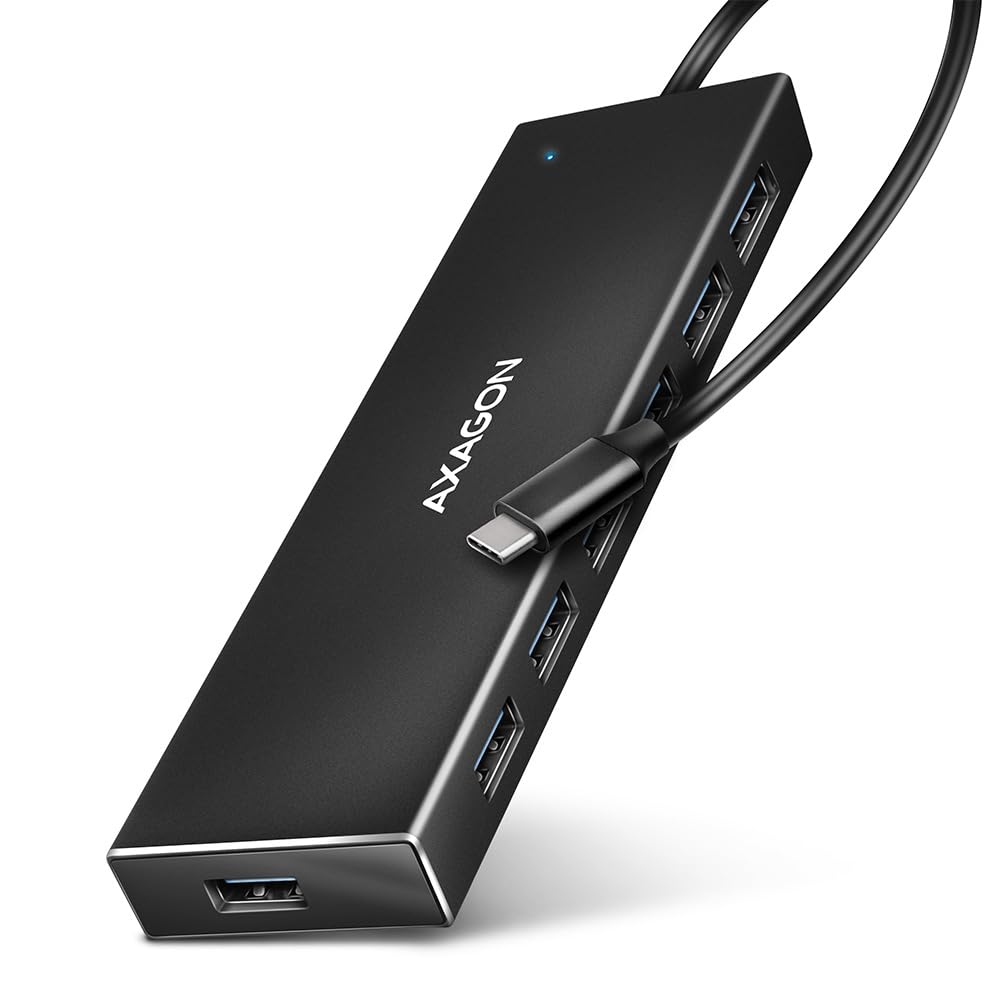 AXAGON HUE-​F7A 7x USB 3.2 Gen 1 Aluminium Flat Hub, 30 cm USB-​C-​Kabel