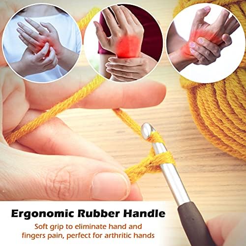 Eotvkof Ergonomic Crochet Hooks Sets Soft Grip for Arthritic Hands, Crochet Hooks Kits for Beginners Adults with Case(2-8mm)