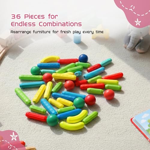 Image of Amazon Brand- Jam & Honey Magnetic Funny Creation 36 Piece Building Set for Kids | Stick and Ball Magnetic Blocks | Montessori STEM Toy | Ages 3+