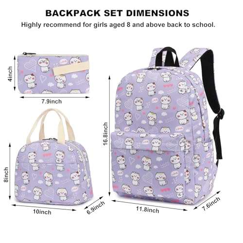 Cat Girls Backpack for School, Kids Elementary School Bag Teens Middle Bookbag Set with Lunch Box Pencil Case4