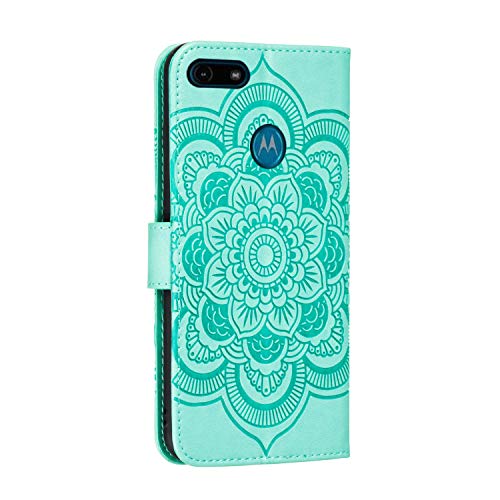 Coque Moto E6 Play en cuir vert avec support et porte-cartes