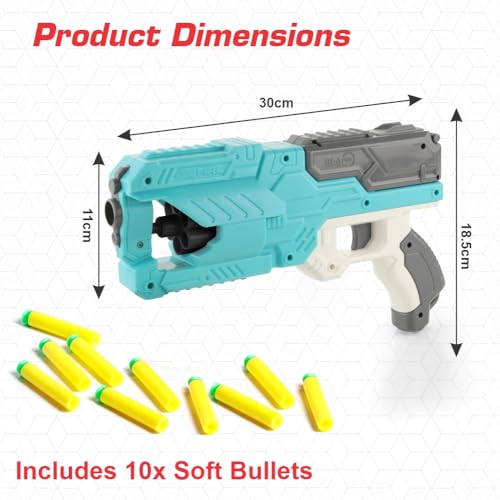 Image of Aditi Toys High Performance Six Fire Gun, Toy Blaster Gun with 6 Dart Rotating Drum, Hi-Arm Toy Gun for Kids Above 6 Years, Accurate Upto 45 Feet, Includes 10 Soft Bullet Darts, BIS Approved. (Blue)