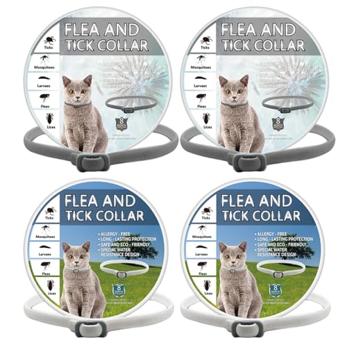 4 Piezas Collar de pulgas de Gato, 18.9 Pulgadas de Silicona Ajustable Cat de coladas y garrapatas, Impermeable y Seguro para Todas Las Razas el tamaño