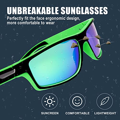 SKYWAY Polarised Sports Sunglasses for Men Fishing Golf Hiking Running Cycling Glasses UV Protection Wrap Around Unbreakable Lightweight Sun Glasses Black/Green - Image 4