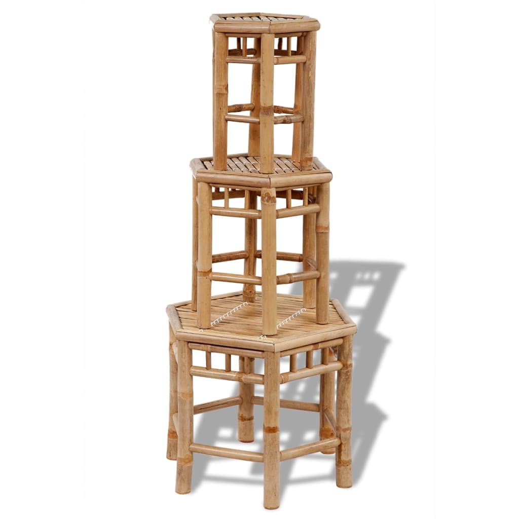VidaXL Lot De 3 Tabourets Bambou Naturel – Sièges Jardin Terrasse Bistrot Empilables