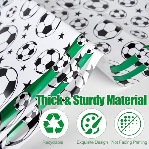 PLULON 8 Sheets Football Wrapping Paper, 70x50cm Soccer Sport Gift Wrap Recyclable Paper for Boys & Girls Birthday Presents, Football Fans Gift Party Decorations - Image 2