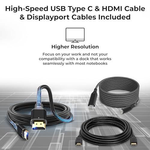 ANYHDD 40AY0090US Lenovo Thinkpad Docking Station Dual Monitor - Lenovo Docking Station USB C, Thinkpad Lenovo Dock with AC Adapter + HDMI Cable + DisplayPort Cable + USB C Cable + Microfiber Cloth