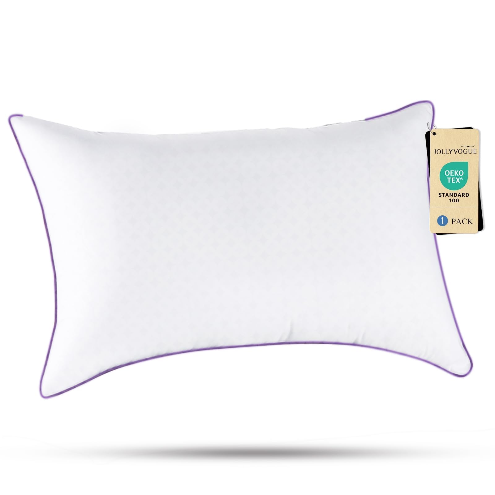 JOLLYVOGUE Pillows Standard Size Set of 1, Washable Supportive Single Bed Pillow with Super Soft Down Alternative Fill, Luxury Fluffy Hotel Quality for Side, Back, and Stomach Sleepers