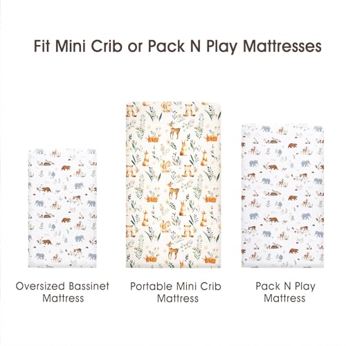 Image of PHF Soft Mini Crib Sheet Set, 2 Pack Silky Comfy Pack N Play Sheets for Boys Girls, Universal Fit for Pack N Play, Playard and Mini Crib Mattresses, Woodland