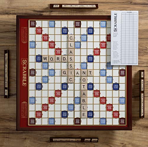 Scrabble Giant Deluxe Edition with Rotating Wooden Board (Renewed)
